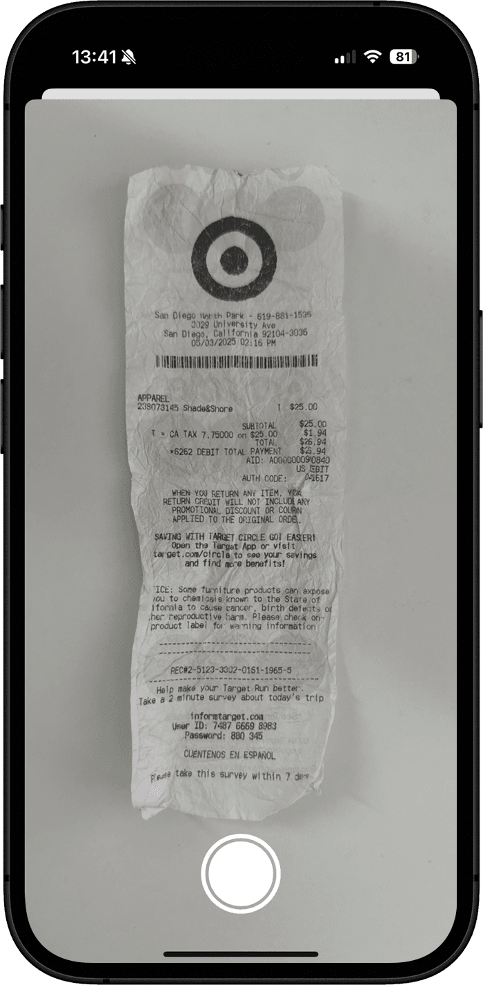 Step 1: Snap a Receipt